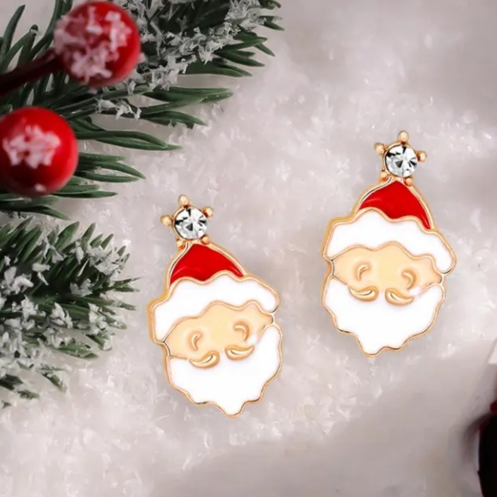 Christmas Festive 18k Gold Plated Santa Claus Stud Earrings Boutique